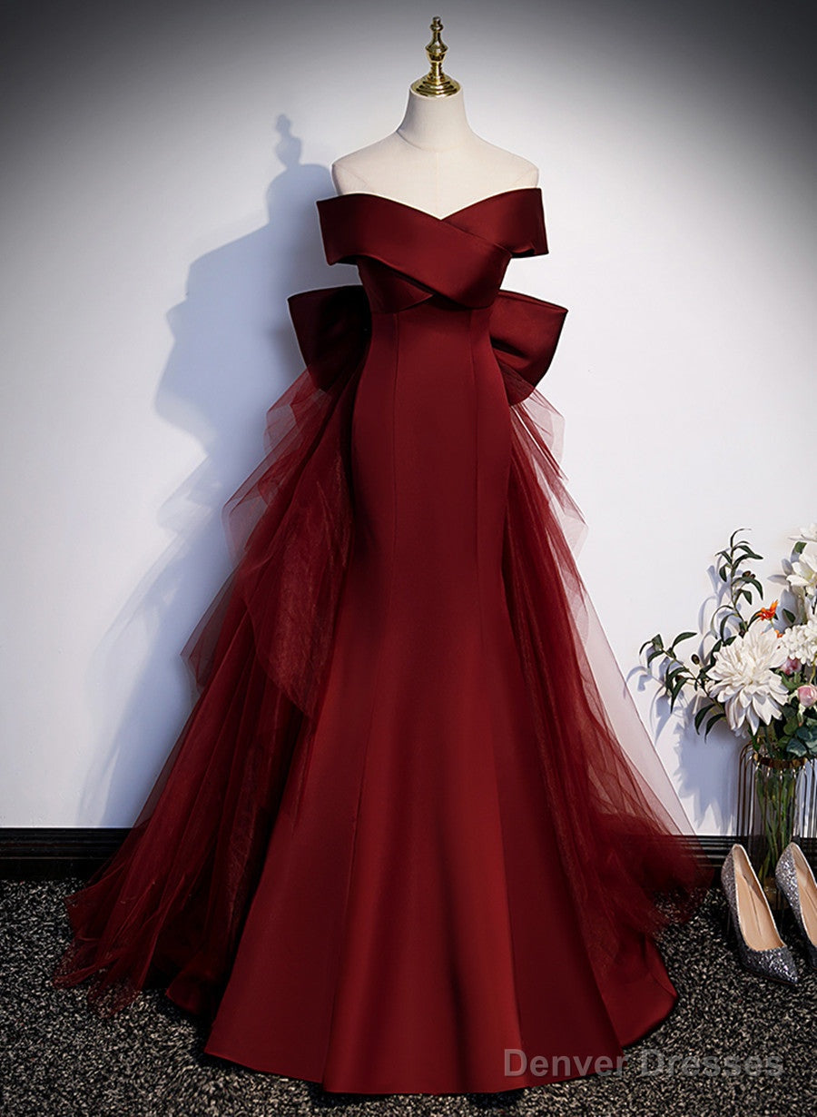 Wine Red Mermaid Off Shouler Evening Dress, Wine Red Long Prom Dress Party Dress Secondary image