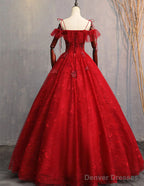 Wine Red Off Shoulder Ball Gown Sweetheart Prom Dress, Wine Red Sweet 16 Dress