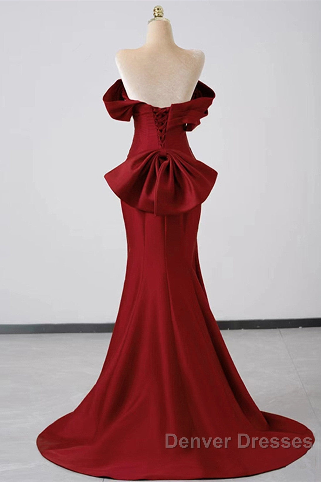 Wine Red Off Shoulder Mermaid Long Party Dress, Wine Red Evening Dress Prom Dress