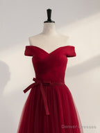 Wine Red Off Shoulder Simple Sweetheart Floor Length Party Dress, Dark Red Formal Dress