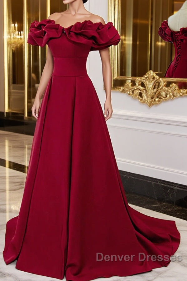 Wine Red Off Shoulder Sweetheart Long Party Dress, Wine Red Prom Dress Evening Dress Main image