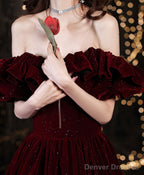 Wine Red Off Shoulder Sweetheart Party Dress, A-Line Prom Dress Formal Dress