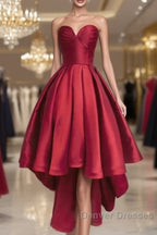 Wine Red Pretty High Low Party Dress, Wine Red Homecoming Dress, Lace-Up Junior Prom Dress