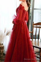 Wine Red Prom Dress Lace Evening Dress Party Dress, A-Line Wine Red Formal Dress