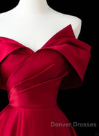 Wine Red Satin A-Line Prom Dress, Wine Red Evening Dress Formal Dress