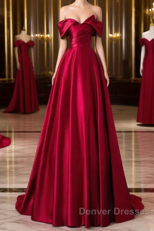 Wine Red Satin A-Line Prom Dress, Wine Red Evening Dress Formal Dress
