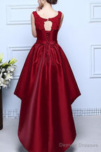 Wine Red Satin And Lace High Low Homecoming Dress , Lovely Formal Dresses
