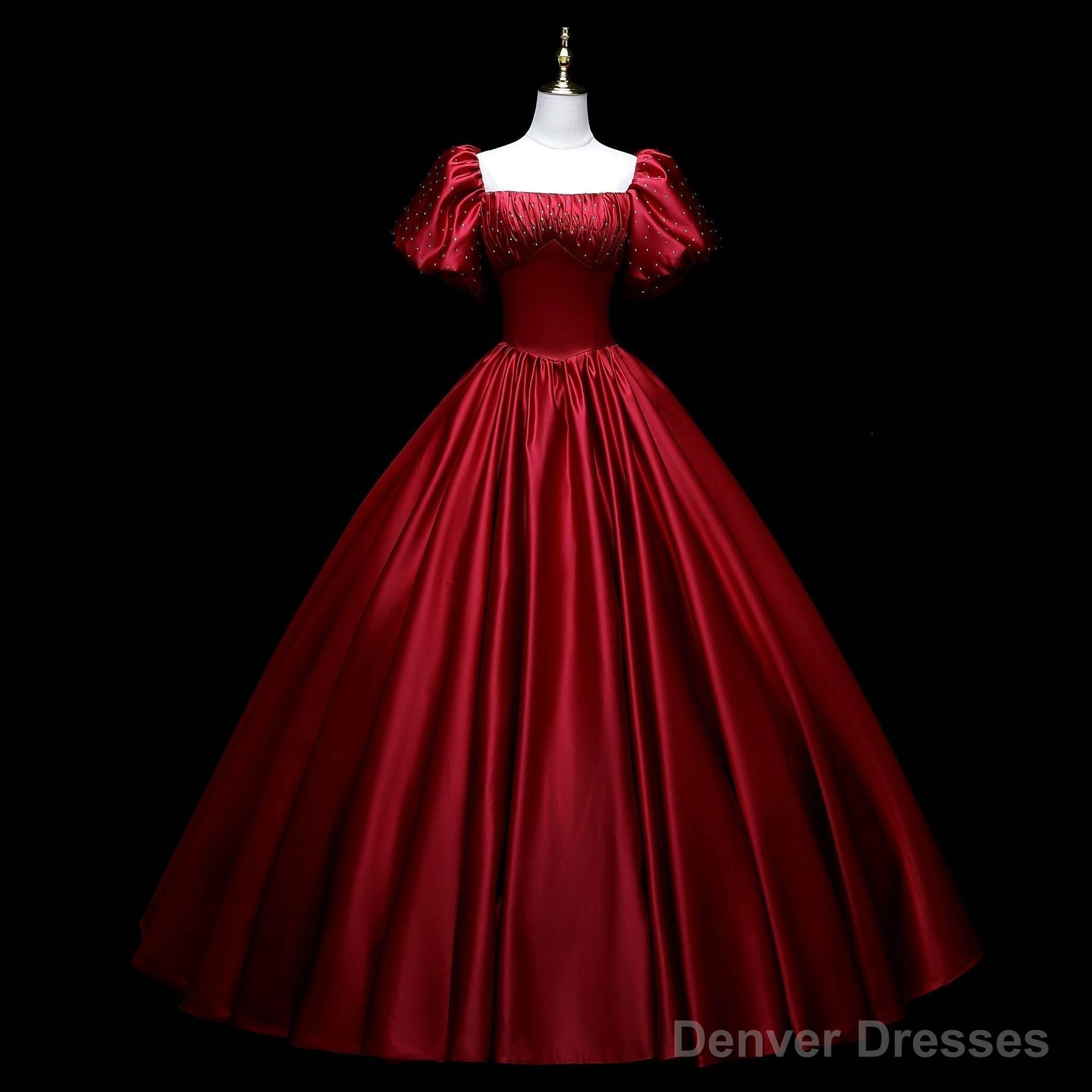 Wine Red Satin Beaded Ball Gown Sweet 16 Dress, Wine Red Evening Formal Dress Main image