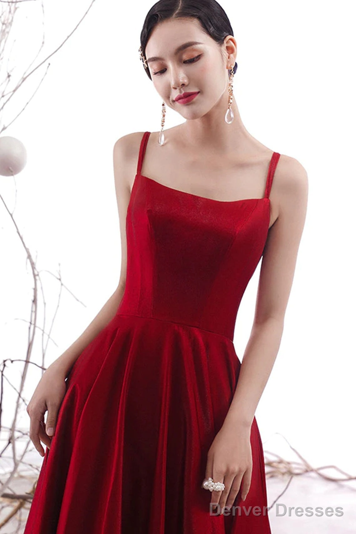 Wine Red Satin Cross Back Long Prom Dress, Wine Red Wedding Party Dress Secondary image