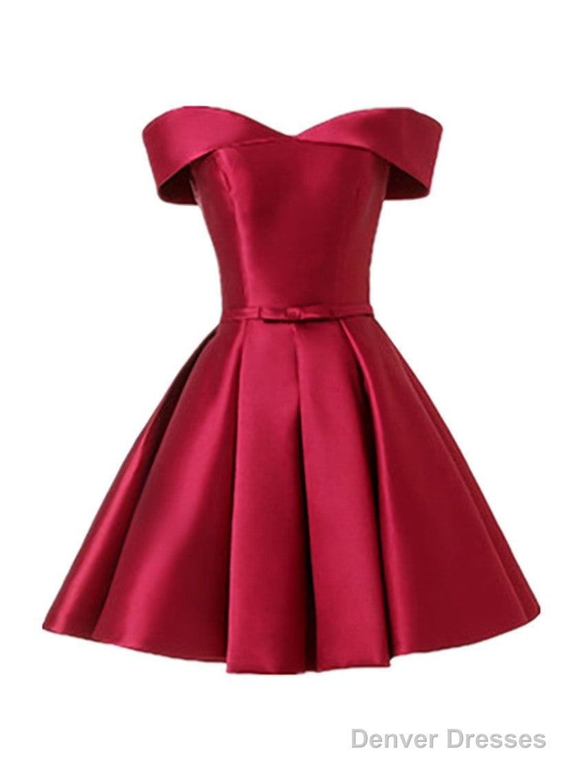 Wine Red Satin Handmade Knee Length Party Dress, Short Prom Dress Main image