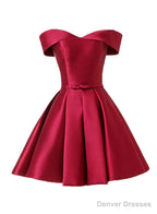 Wine Red Satin Handmade Knee Length Party Dress, Short Prom Dress
