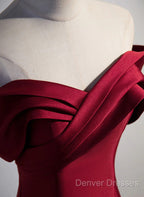 Wine Red Satin Long Party Dress, A-Line Wine Red Satin Prom Dress