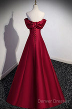 Wine Red Satin Long Party Dress, A-Line Wine Red Satin Prom Dress