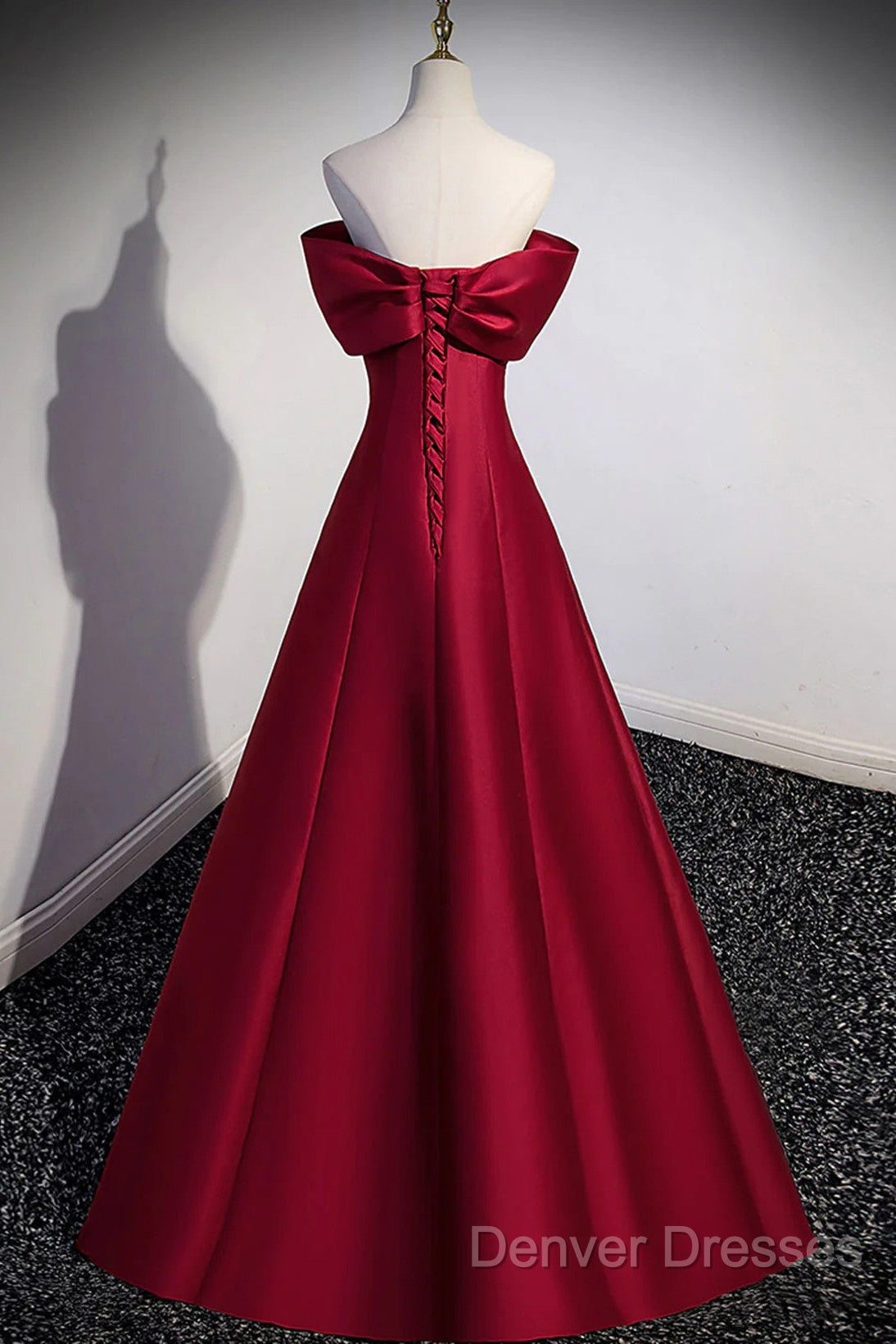 Wine Red Satin Long Party Dress, A-Line Wine Red Satin Prom Dress