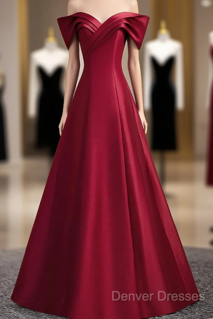 Wine Red Satin Long Party Dress, A-Line Wine Red Satin Prom Dress