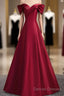 Wine Red Satin Long Party Dress, A-Line Wine Red Satin Prom Dress