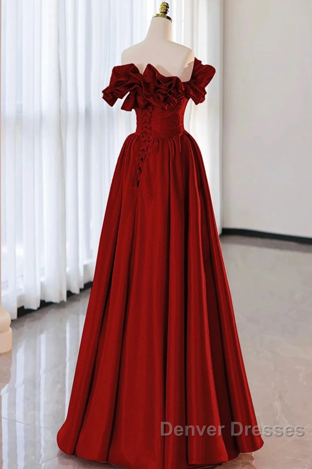 Wine Red Satin Long Prom Dress Party Dress, Wine Red A-Line Long Wedding Party Dress Secondary image