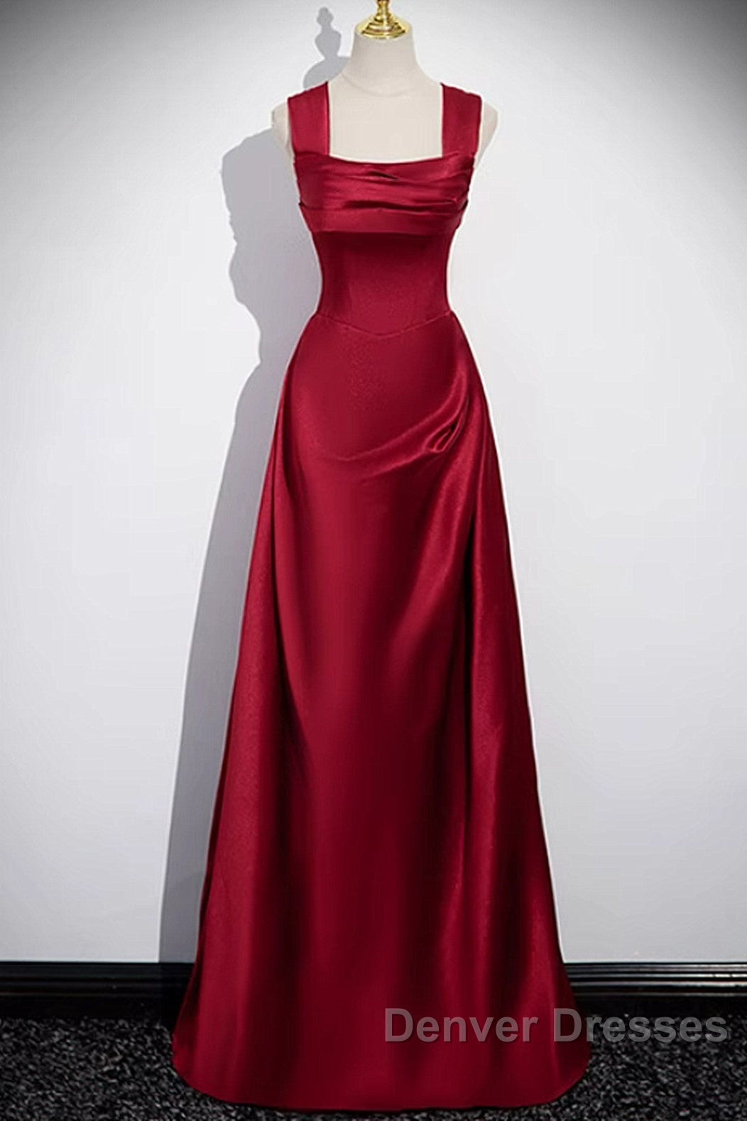 Wine Red Satin Off Shoulder Long Party Dress, A-Line Satin Prom Dress