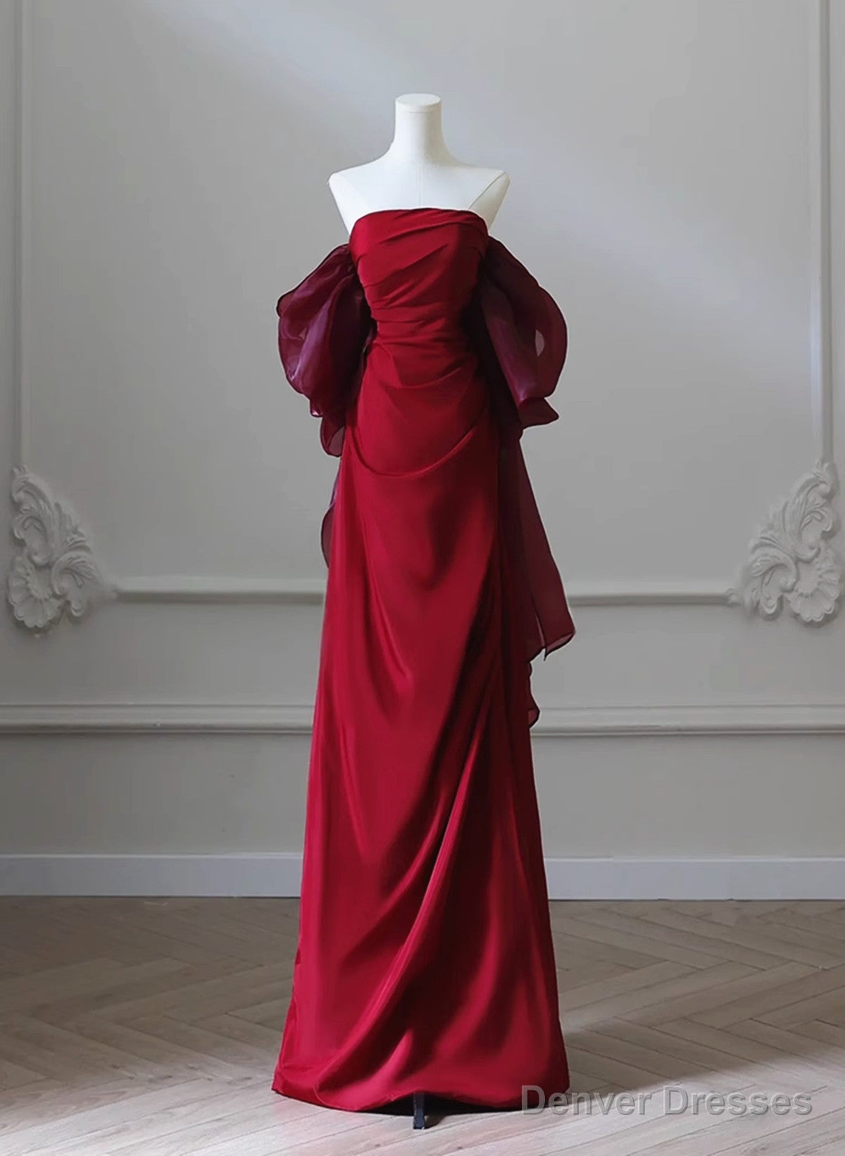 Wine Red Satin Scoop Long Formal Dress, Wine Red Long Evening Dress Prom Dress Main image