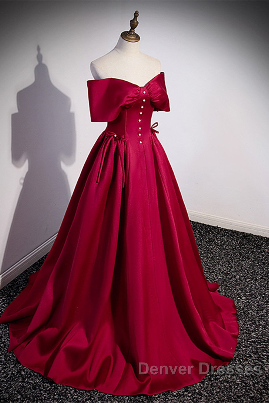 Wine Red Satin Sweetheart Long Evening Dress, Wine Red Satin Prom Dress
