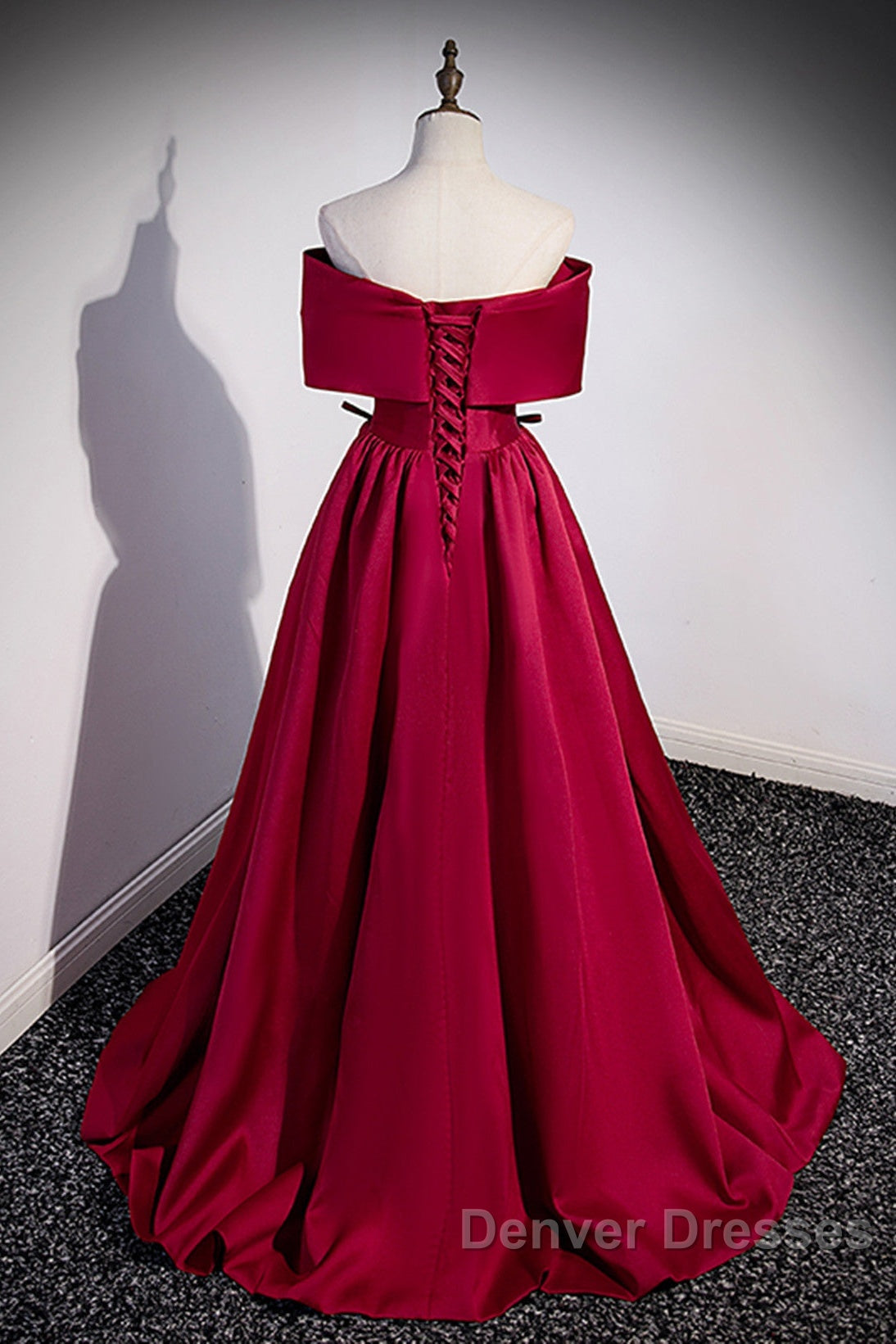 Wine Red Satin Sweetheart Long Evening Dress, Wine Red Satin Prom Dress