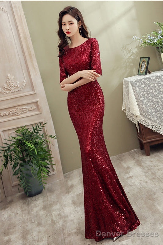 Wine Red Sequins Mermaid Long Evening Dress Party Dress, Dark Red Sequins Bridesmaid Dress Secondary image
