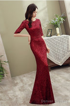 Wine Red Sequins Mermaid Long Evening Dress Party Dress, Dark Red Sequins Bridesmaid Dress