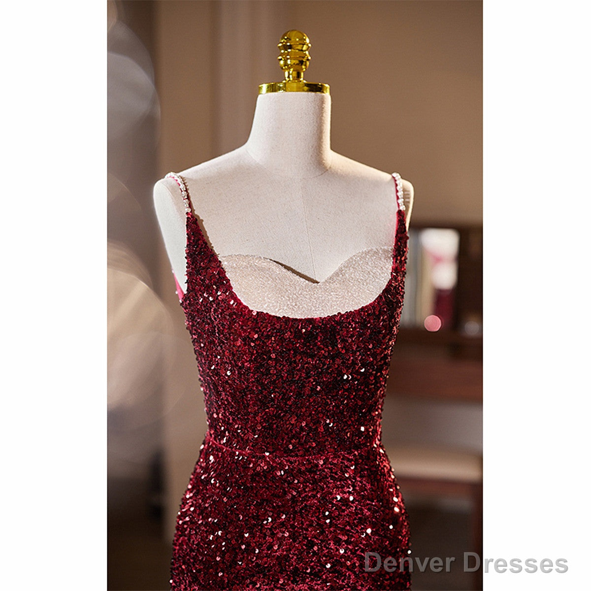 Wine Red Sequins Mermaid Long Formal Dress, Wine Red Evening Dress Party Dress