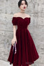 Wine Red Short Velvet Evening Dresses, Off Shoulder Prom Dresses Bridesmaid Dress