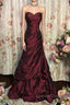 Wine Red Strapless Long Taffeta Sweet 16 Dress, Wine Red Sweetheart Prom Dress Formal Gown