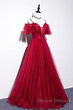 Wine Red Straps Off Shoulder Long Prom Dress Party Dress, Formal Gown Evening Dress