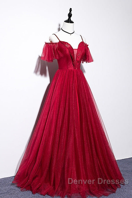 Wine Red Straps Off Shoulder Long Prom Dress Party Dress, Formal Gown Evening Dress