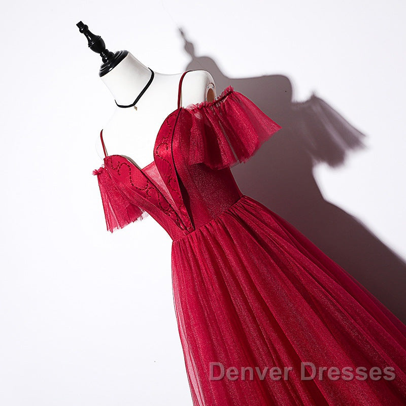 Wine Red Straps Off Shoulder Long Prom Dress Party Dress, Formal Gown Evening Dress