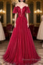 Wine Red Straps Off Shoulder Long Prom Dress Party Dress, Formal Gown Evening Dress