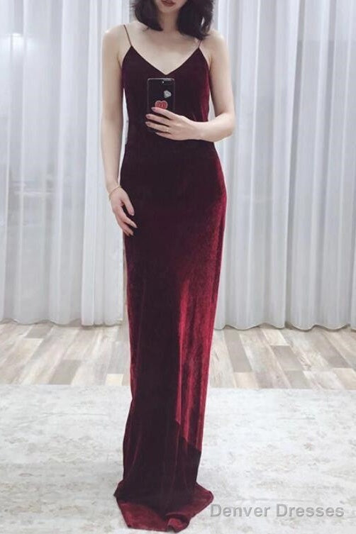 Wine Red Straps Sexy Velvet Evening Gown, Long Party Prom Dresses Main image