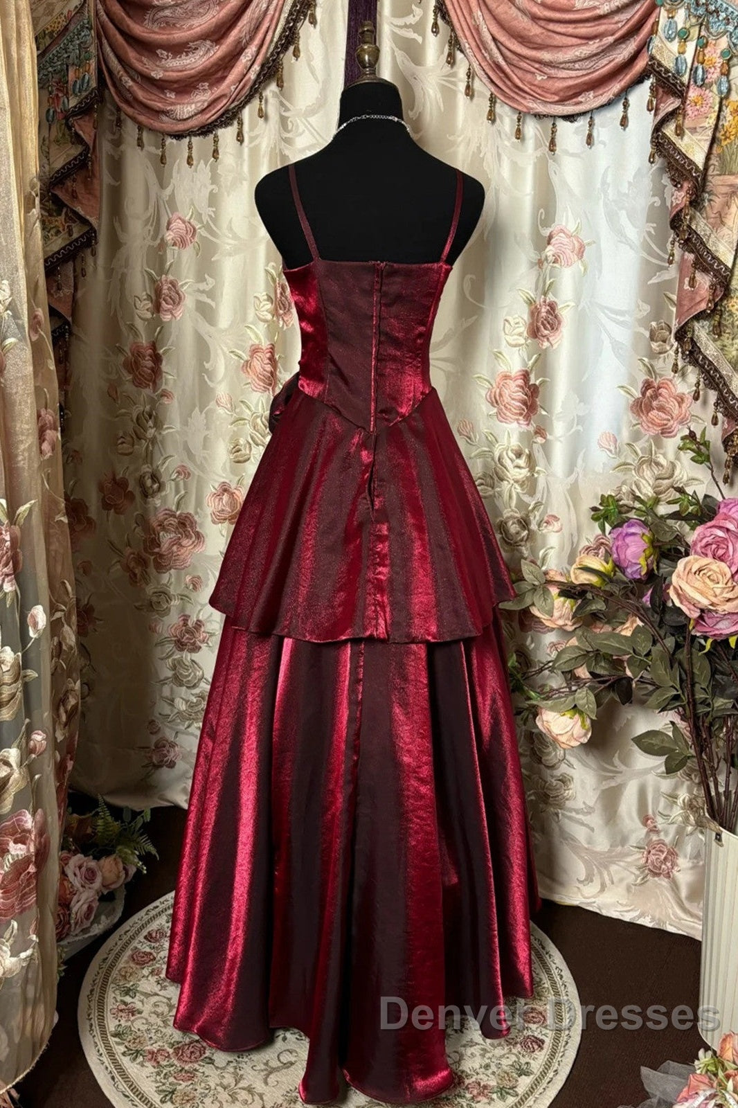 Wine Red Straps Sweetheart Vintage Style Party Dress, Wine Red Prom Dress Secondary image
