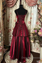 Wine Red Straps Sweetheart Vintage Style Party Dress, Wine Red Prom Dress