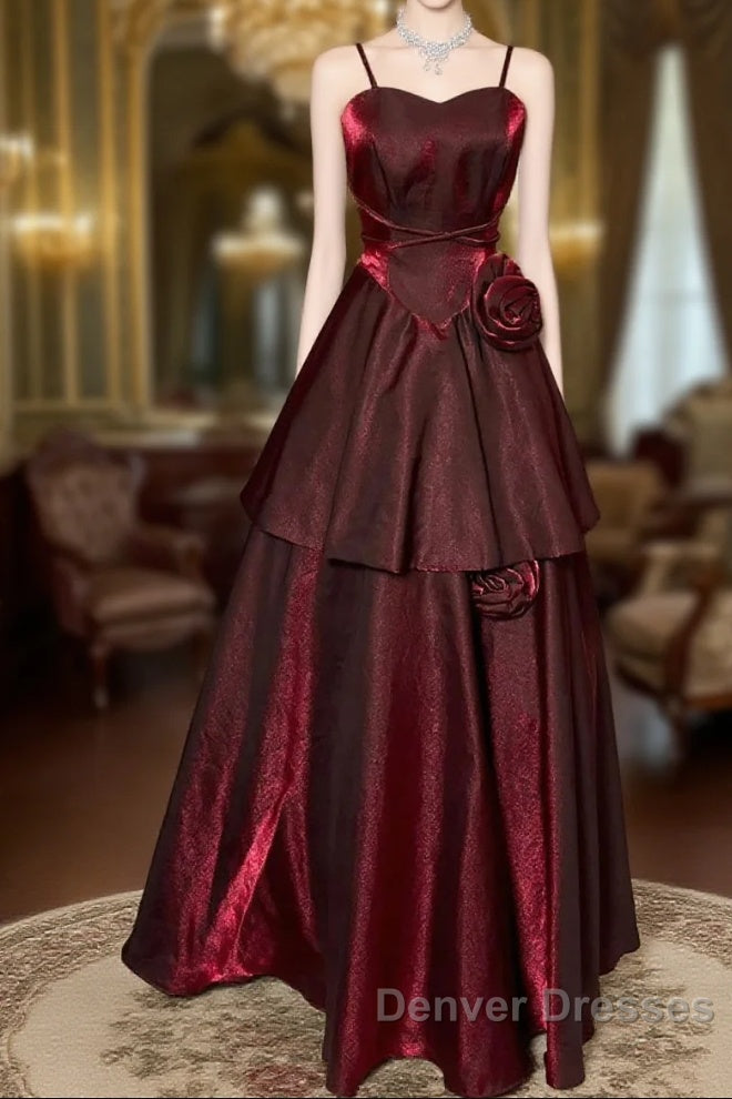 Wine Red Straps Sweetheart Vintage Style Party Dress, Wine Red Prom Dress Main image