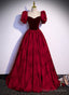 Wine Red Sweetheart Short Sleeves Long Party Dress, Wine Red Evening Dress Prom Dress