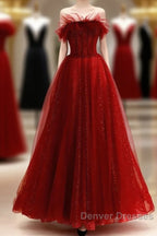 Wine Red Tull A-Line Scoop Long Prom Dress, Wine Red Tulle Evening Dress