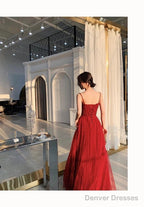 Wine Red Tulle Beaded Straps Beaded Formal Dress Evening Dress Party Dress A Line Prom Dress