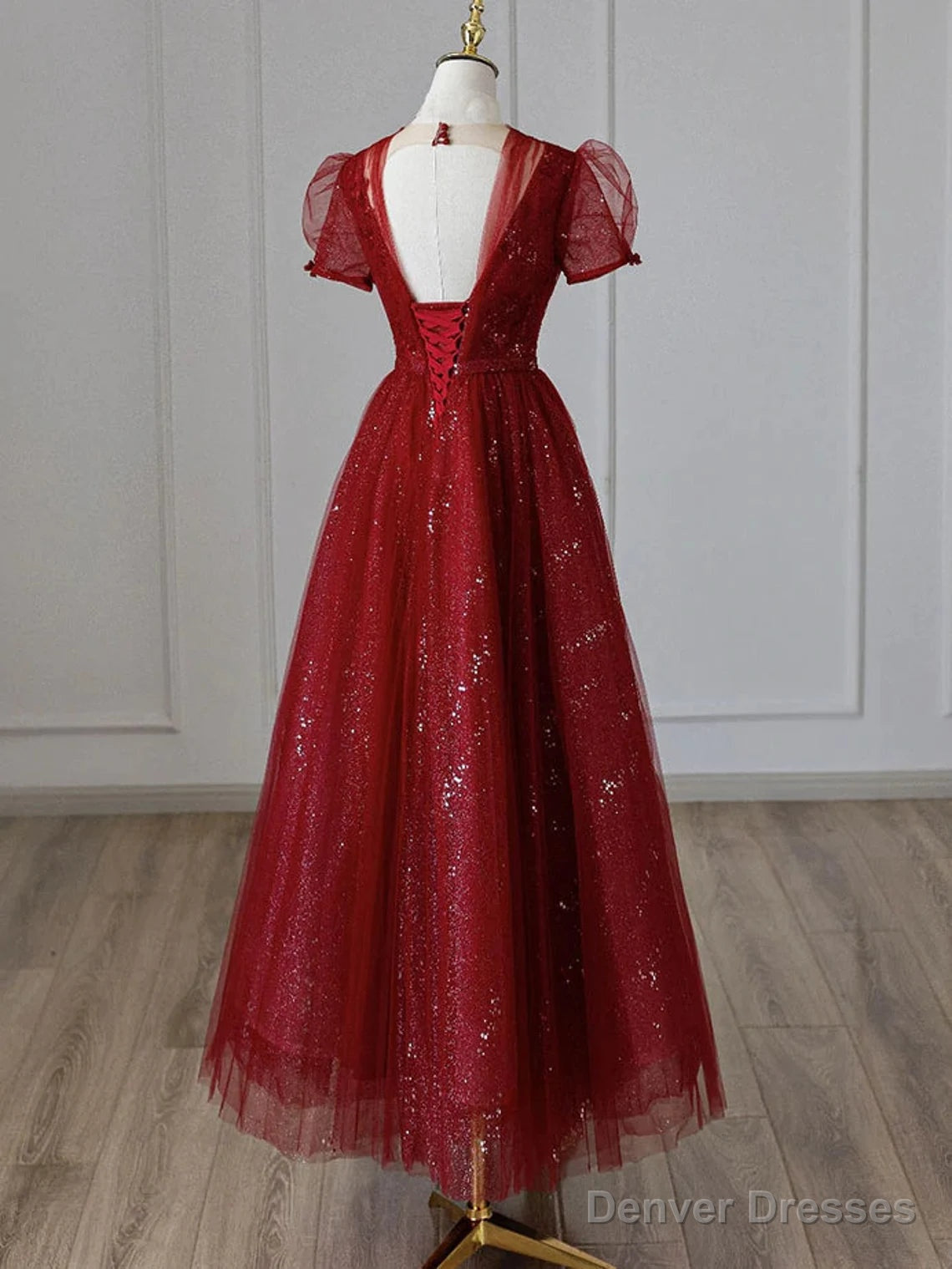 Wine Red Tulle Cap Sleeves Bridesmaid Dress, Wine Red Long Prom Dress Secondary image