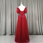 Wine Red Tulle Long Party Dress, Handmade Prom Dress