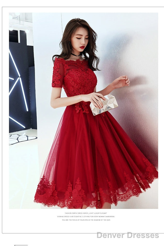 Wine Red Tulle Short Homecoming Dress With Lace Applique, Cute Prom Dress Party Dress Secondary image