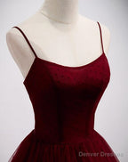 Wine Red Tulle Straps Long Evening Dress Party Dress,Wine Red Prom Dress