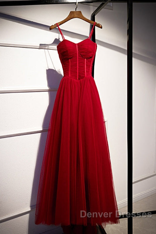 Wine Red Tulle Straps Long Sweetheart Party Dress Formal Dress, A-Line Dark Red Evening Dress Secondary image