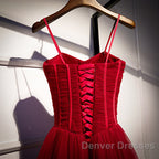 Wine Red Tulle Straps Long Sweetheart Party Dress Formal Dress, A-Line Dark Red Evening Dress
