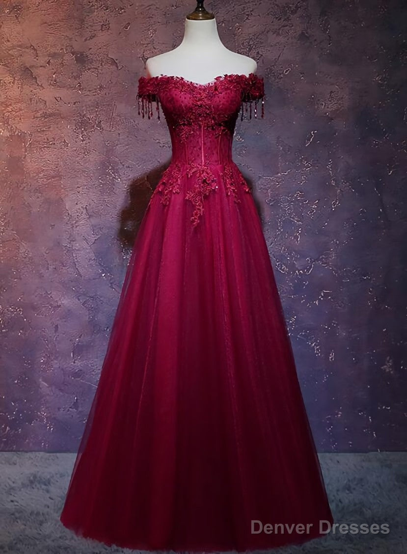 Wine Red Tulle Sweetheart Long Prom Dress, A-line Party Dress Secondary image