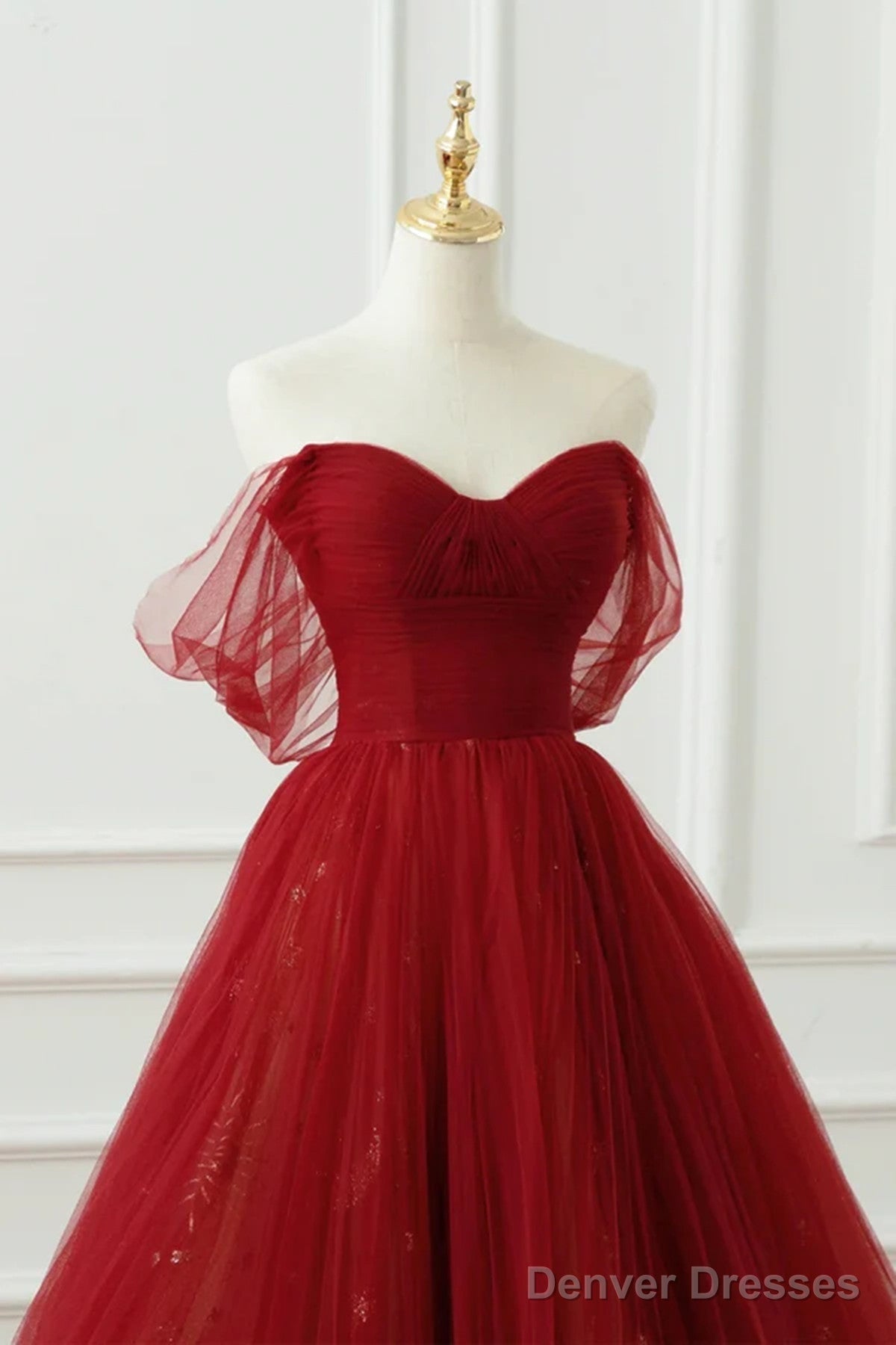 Wine Red Tulle Sweetheart Off Shoulder Prom Dress, Wine Red Tulle Evening Dress Secondary image