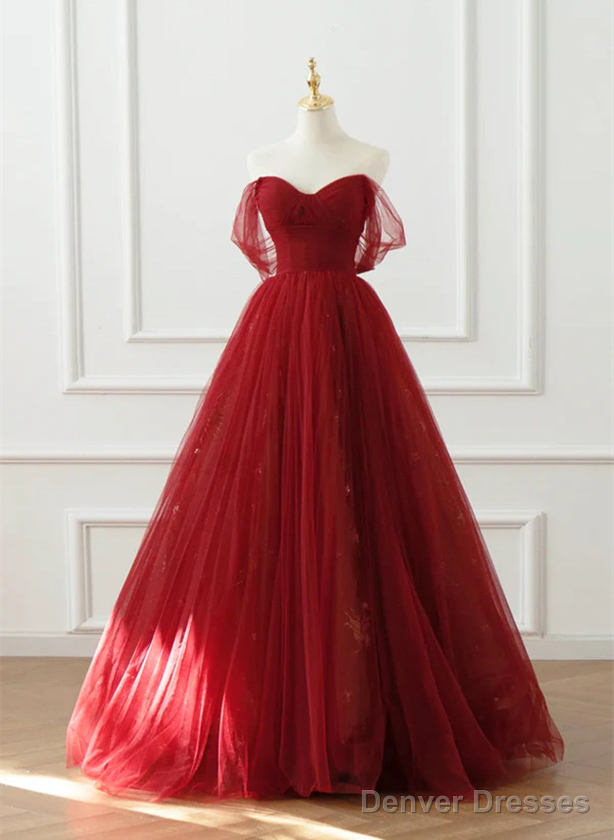 Wine Red Tulle Sweetheart Off Shoulder Prom Dress, Wine Red Tulle Evening Dress Main image